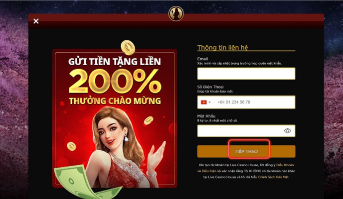 hướng dẫn đăng ký tạo tài khoản live casino house nhanh chóng 3 điền thông tin đăng ký live casino house