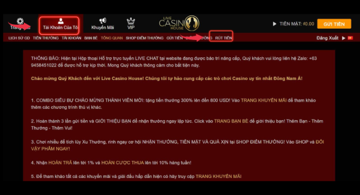rút tiền live casino house nhanh chóng trong 2 phút 4 nhấn vào mục rút tiền