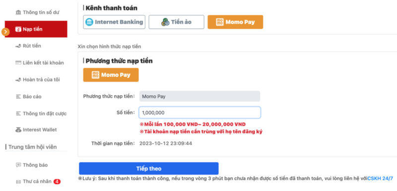 nạp tiền nhanh chóng và an toàn tại dubai palace 6 nạp tiền dubai palace qua ví điện tử momo pay