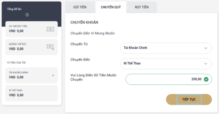 hướng dẫn rút tiền từ nhà cái m88 dễ dàng cho người mới 3 thực hiện chuyển quỹ m88