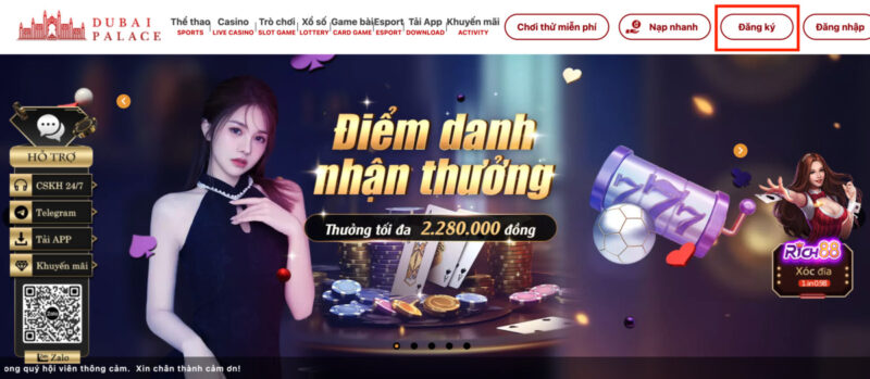 hướng dẫn đăng ký dubai palace dành cho người mới 2 truy cập vào trang chủ dubai palace