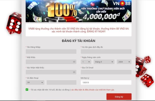 bí quyết thành công khi đăng ký tài khoản vn88 3 nhập thông tin đăng ký vn88