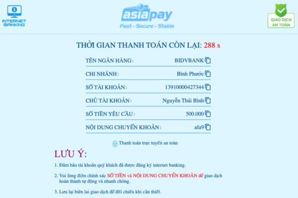 hướng dẫn nạp tiền hi88 dành cho game thủ mới 9 hoàn tất chuyển tiền hi88 qua cổng thanh toán online