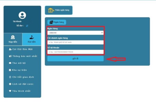 hướng dẫn rút tiền shbet nhanh chóng trong 5 phút 4 cập nhật thông tin tài khoản ngân hàng