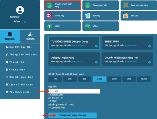 cách nạp tiền shbet nhanh chóng và đơn giản 4 cách nạp tiền shbet qua ngân hàng địa phương