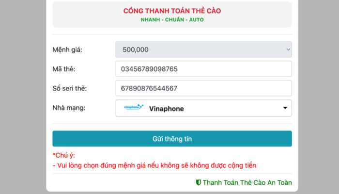 cách nạp tiền shbet nhanh chóng và đơn giản 14 chúng ta lựa chọn loại thẻ cào và chọn đúng mệnh giá.